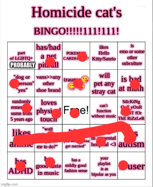 real. | PROBABLY | image tagged in homicide-cat's bingo | made w/ Imgflip meme maker