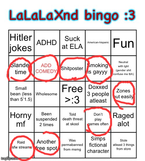 LaLaLaXnd bingo | image tagged in lalalaxnd bingo | made w/ Imgflip meme maker