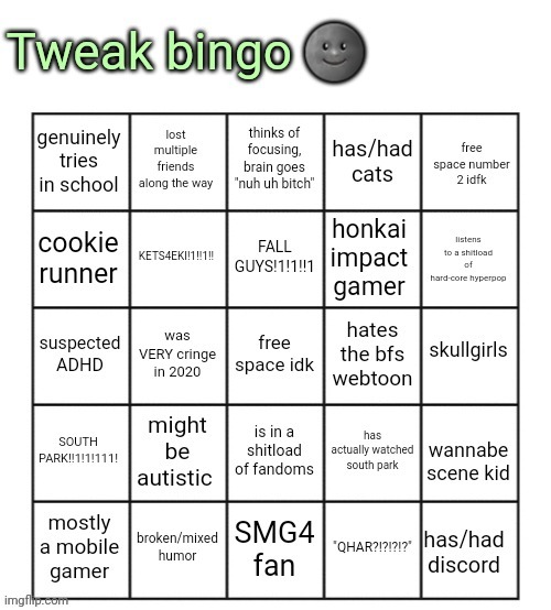 TWEAK BINGO!1!111!1! | image tagged in tweak bingo 1 111 1 | made w/ Imgflip meme maker