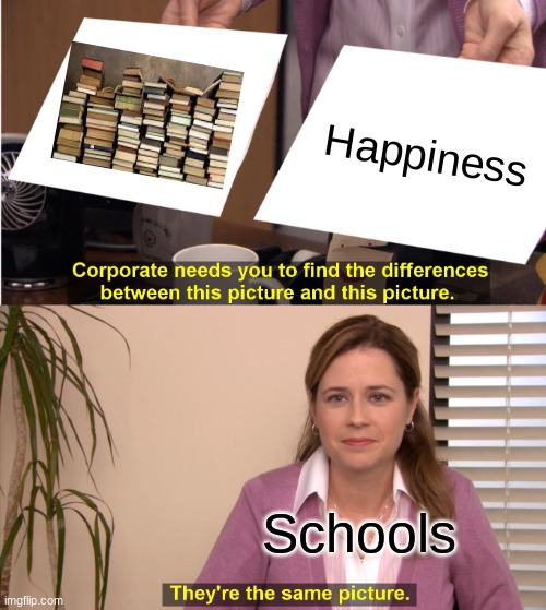 They're The Same Picture | Happiness; Schools | image tagged in memes,they're the same picture | made w/ Imgflip meme maker