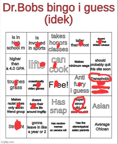 Dr.Bobs bingo thing | image tagged in dr bobs bingo thing | made w/ Imgflip meme maker