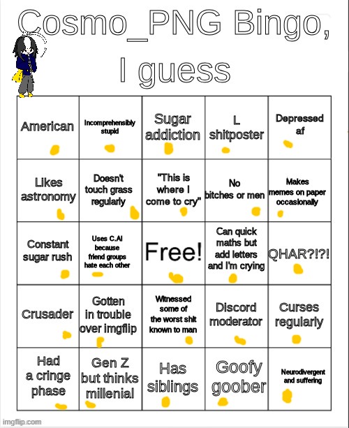 the template is out! | image tagged in cosmo_png bingo | made w/ Imgflip meme maker