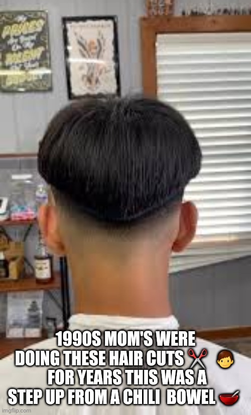 Facts of 1990s mom | 1990S MOM'S WERE DOING THESE HAIR CUTS ✂️  👦  FOR YEARS THIS WAS A STEP UP FROM A CHILI  BOWEL 🥣 | image tagged in haircut,barber,school | made w/ Imgflip meme maker