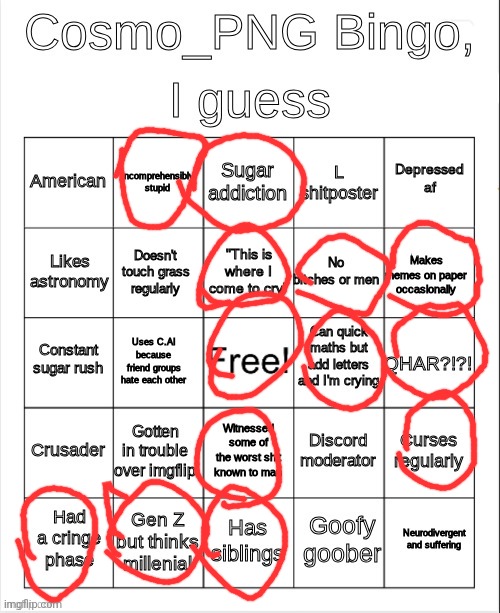Cosmo_PNG Bingo | image tagged in cosmo_png bingo | made w/ Imgflip meme maker