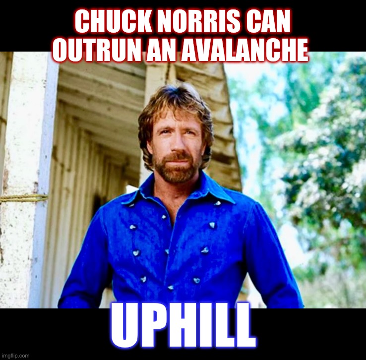 Gravity doesn’t concern him | CHUCK NORRIS CAN
OUTRUN AN AVALANCHE; UPHILL | image tagged in chuck norris,memes,avalanche,fastest thing on earth,flex,mother nature | made w/ Imgflip meme maker