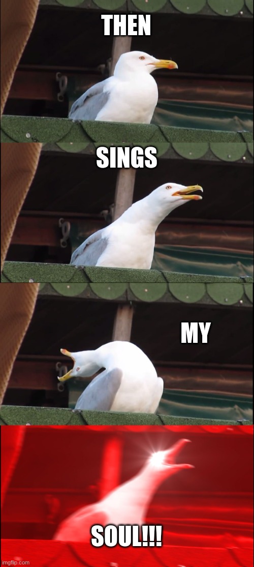 Inhaling Seagull | THEN; SINGS; MY; SOUL!!! | image tagged in memes,inhaling seagull | made w/ Imgflip meme maker