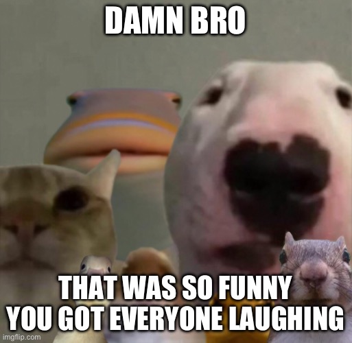 The council remastered | DAMN BRO THAT WAS SO FUNNY YOU GOT EVERYONE LAUGHING | image tagged in the council remastered | made w/ Imgflip meme maker