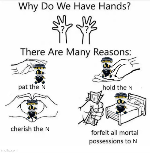 Why do we have hands? (all blank) | N; N; N; N | image tagged in why do we have hands all blank | made w/ Imgflip meme maker