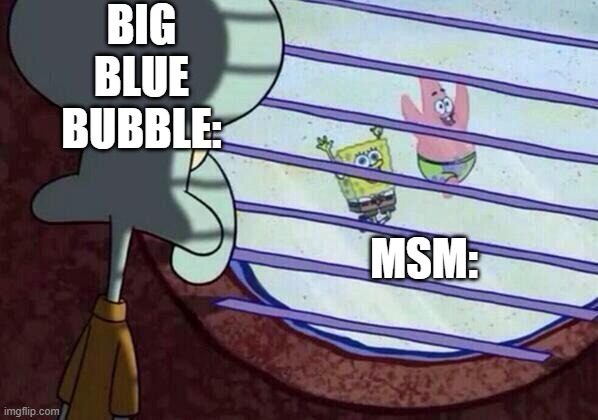 Squidward window | BIG BLUE BUBBLE:; MSM: | image tagged in squidward window | made w/ Imgflip meme maker