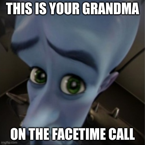Megamind peeking | THIS IS YOUR GRANDMA; ON THE FACETIME CALL | image tagged in megamind peeking | made w/ Imgflip meme maker