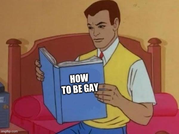 How To Be Gay | HOW TO BE GAY | image tagged in man reading book,gay,transgender,pope francis,catholic church,memes | made w/ Imgflip meme maker