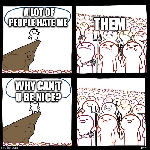 It’s true | A LOT OF PEOPLE HATE ME; THEM; WHY CAN’T U BE NICE? | image tagged in angry stick man | made w/ Imgflip meme maker