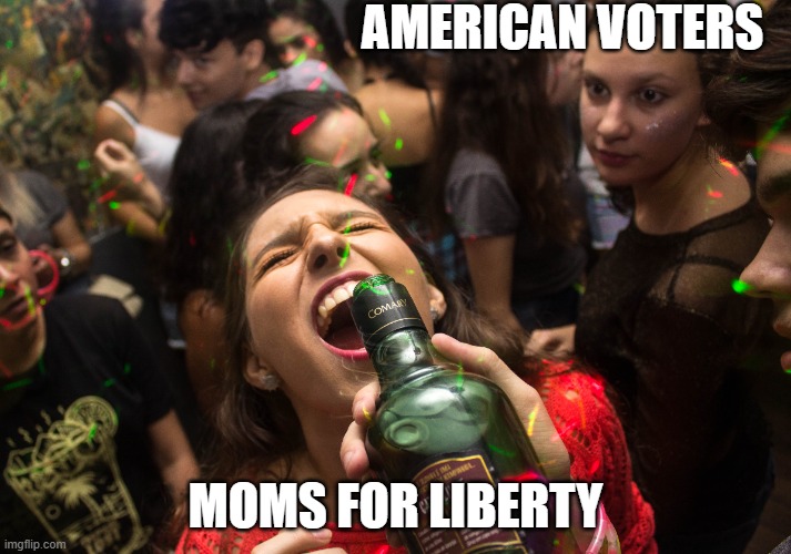 Moms for Liberty After the 2023 elections | AMERICAN VOTERS; MOMS FOR LIBERTY | image tagged in party of haters,conservatives,go home youre drunk,judging you | made w/ Imgflip meme maker
