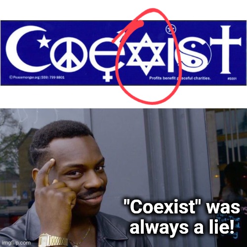 It had to be a lie because it came from the libs | "Coexist" was
always a lie! | image tagged in memes,roll safe think about it,coexist,democrats,lies,antisemitism | made w/ Imgflip meme maker