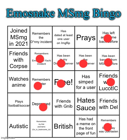sauce is chill y'all are wilding | image tagged in emosnake msmg bingo | made w/ Imgflip meme maker
