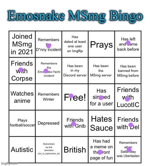 no bingo :( | image tagged in emosnake msmg bingo | made w/ Imgflip meme maker