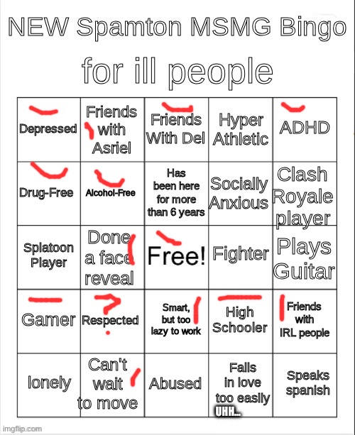 . | UHH… | image tagged in new spamton bingo | made w/ Imgflip meme maker