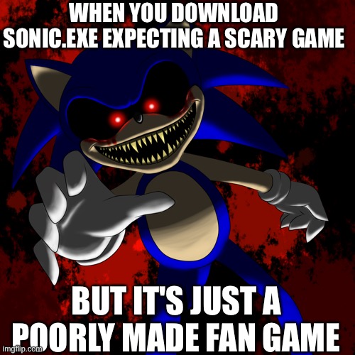 The Evil Sonic Crap… | WHEN YOU DOWNLOAD SONIC.EXE EXPECTING A SCARY GAME; BUT IT'S JUST A POORLY MADE FAN GAME | image tagged in sonic anti piracy | made w/ Imgflip meme maker