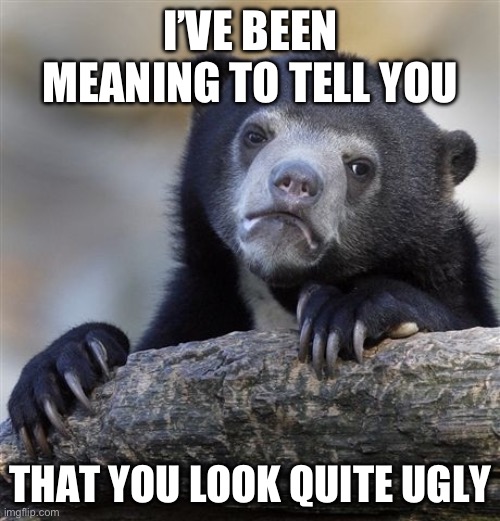 Remember me. | I’VE BEEN MEANING TO TELL YOU; THAT YOU LOOK QUITE UGLY | image tagged in memes,confession bear | made w/ Imgflip meme maker