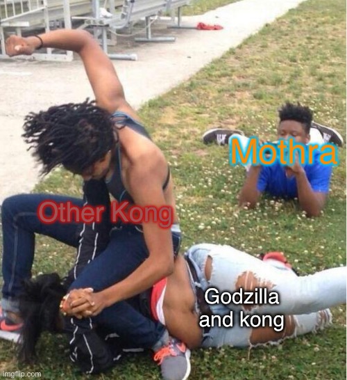 Prediction of New empire (Also Mothra will return in this film) | Mothra; Other Kong; Godzilla and kong | image tagged in guy recording a fight,godzilla,godzilla vs kong,king kong,mothra | made w/ Imgflip meme maker