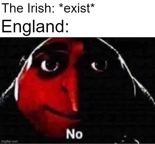 Why does Ireland exist? | The Irish: *exist*; England: | image tagged in gru no,memes,funny | made w/ Imgflip meme maker