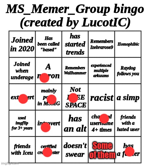 MSMG Bingo - by LucotIC | Some of them | image tagged in msmg bingo - by lucotic | made w/ Imgflip meme maker