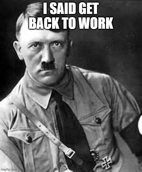 Adolf Hitler | I SAID GET BACK TO WORK | image tagged in adolf hitler | made w/ Imgflip meme maker