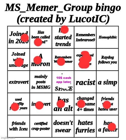 MSMG Bingo - by LucotIC | 10$ cash app later | image tagged in msmg bingo - by lucotic | made w/ Imgflip meme maker