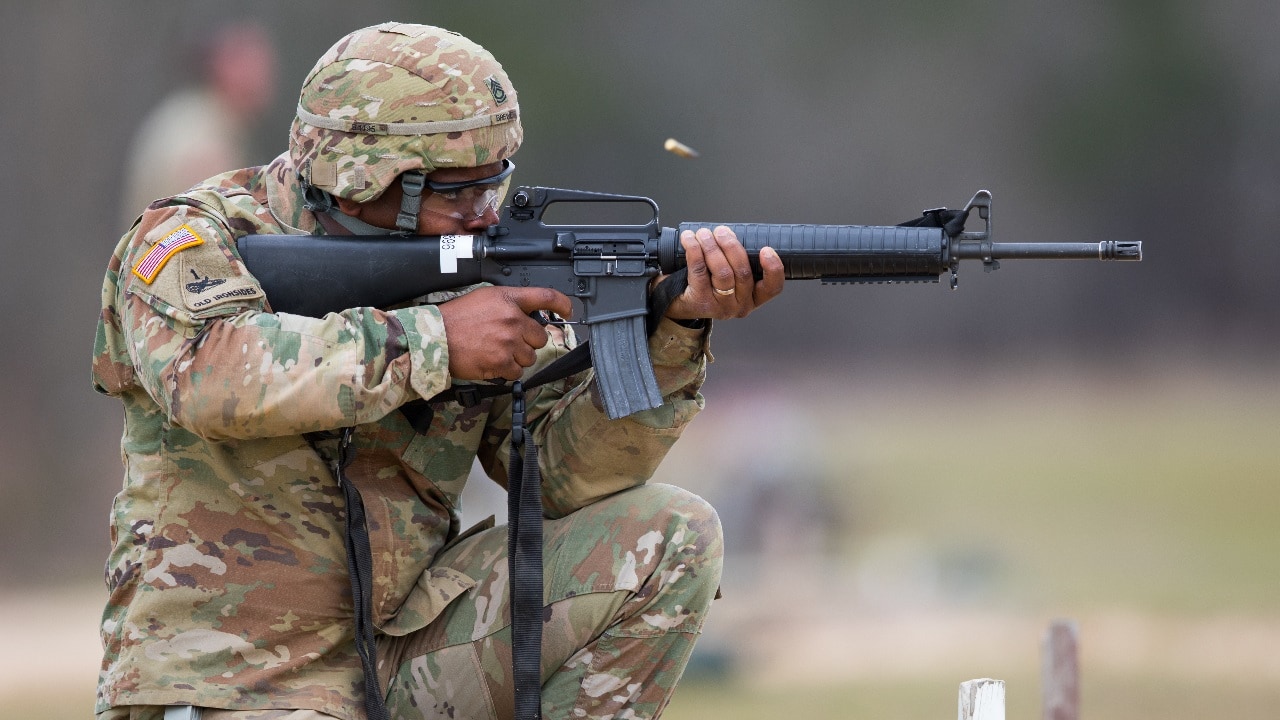 USMC Soldier Shooting a Colt M16A2 Blank Meme Template