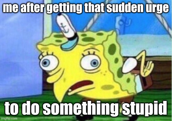 im so bored | me after getting that sudden urge; to do something stupid | image tagged in memes,mocking spongebob | made w/ Imgflip meme maker