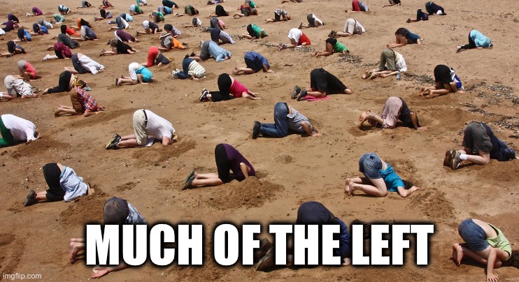 heads in sand | MUCH OF THE LEFT | image tagged in heads in sand | made w/ Imgflip meme maker