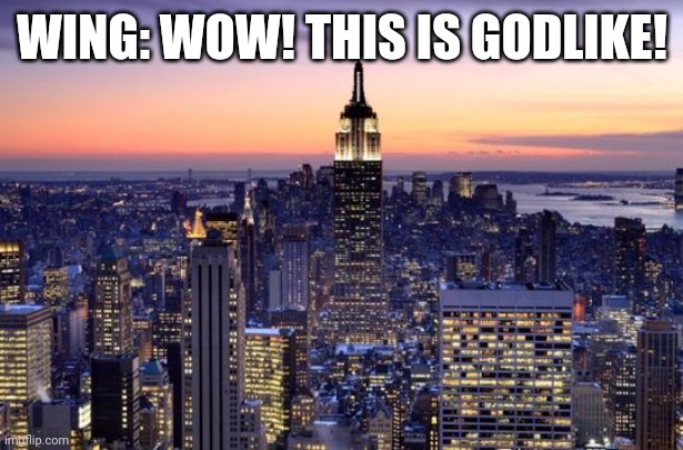 Wingzilla | WING: WOW! THIS IS GODLIKE! | image tagged in new york city | made w/ Imgflip meme maker