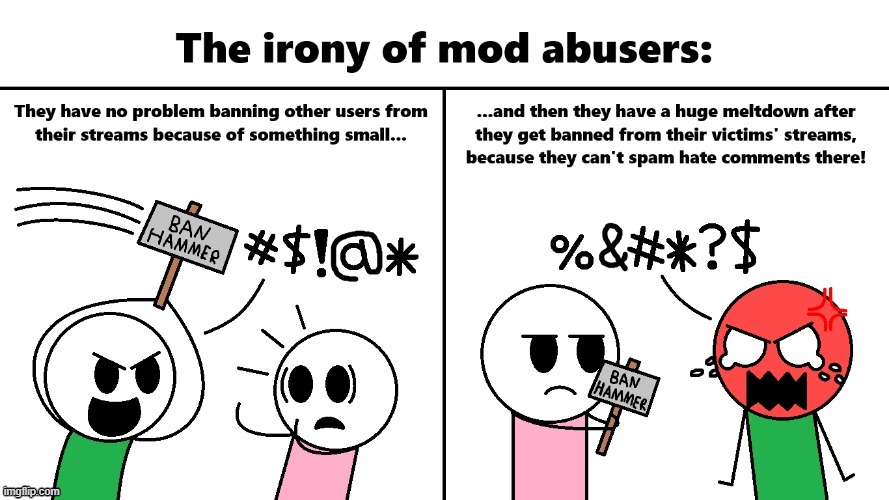 image tagged in mod abusers,ban hammer,irony | made w/ Imgflip meme maker