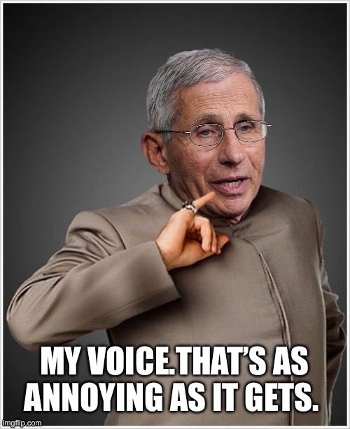 Dr Evil Fauci | MY VOICE.THAT’S AS ANNOYING AS IT GETS. | image tagged in dr evil fauci | made w/ Imgflip meme maker
