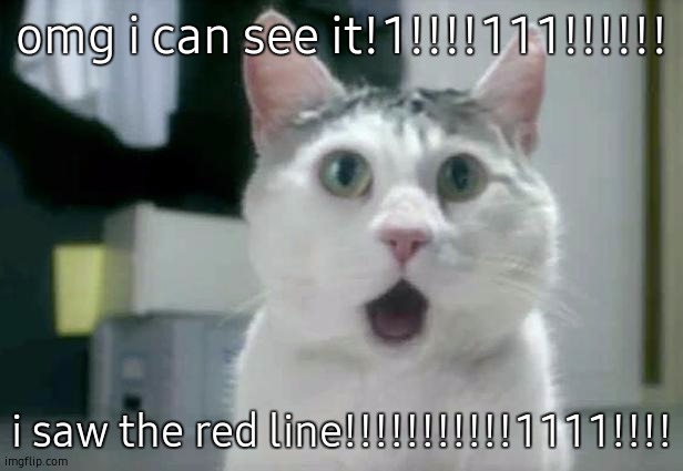 OMG Cat Meme | omg i can see it!1!!!!111!!!!!! i saw the red line!!!!!!!!!!!1111!!!! | image tagged in memes,omg cat | made w/ Imgflip meme maker