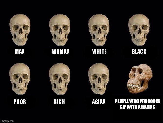 empty skulls of truth | PEOPLE WHO PRONOUCE GIF WITH A HARD G | image tagged in empty skulls of truth | made w/ Imgflip meme maker