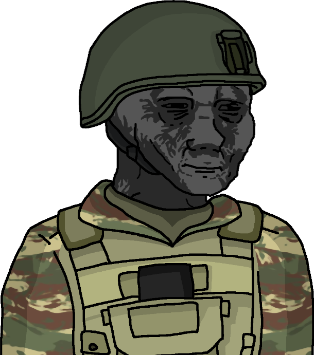 Wojak Serious/Distressed Eroican Defendant-Soldier Blank Meme Template