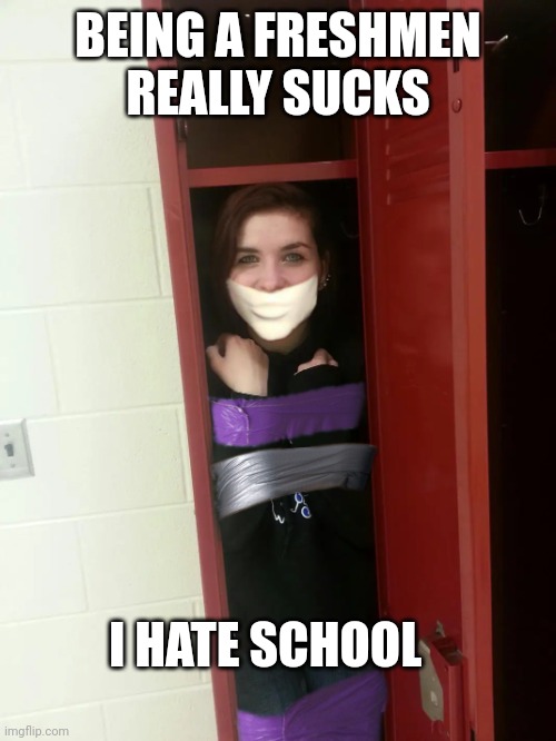 Freshmen | BEING A FRESHMEN REALLY SUCKS; I HATE SCHOOL | image tagged in school sucks,high school,duct tape,first day of school | made w/ Imgflip meme maker