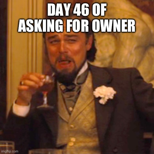 Laughing Leo | DAY 46 OF ASKING FOR OWNER | image tagged in memes,laughing leo | made w/ Imgflip meme maker