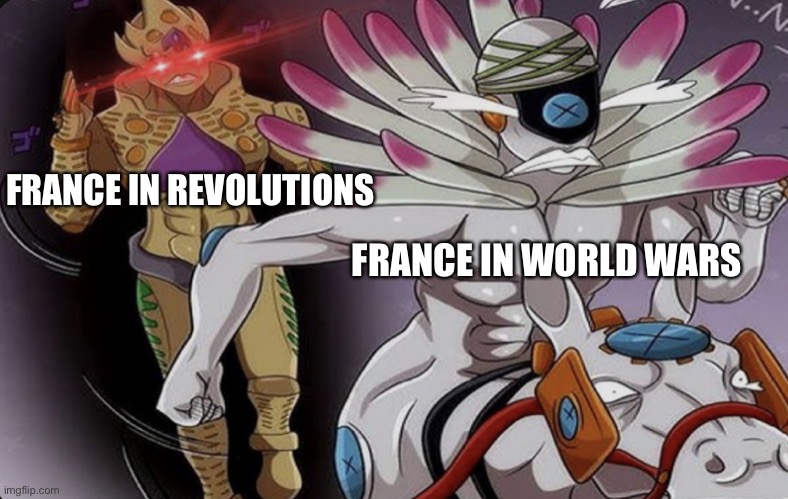 GER chasing MIH | FRANCE IN REVOLUTIONS FRANCE IN WORLD WARS | image tagged in ger chasing mih | made w/ Imgflip meme maker