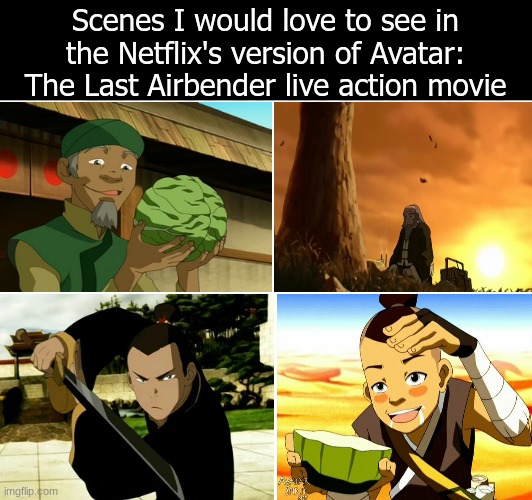 Avatar the Last Airbender movie | Scenes I would love to see in the Netflix's version of Avatar: The Last Airbender live action movie | image tagged in memes,funny,avatar the last airbender,netflix,movie,Avatarthelastairbende | made w/ Imgflip meme maker
