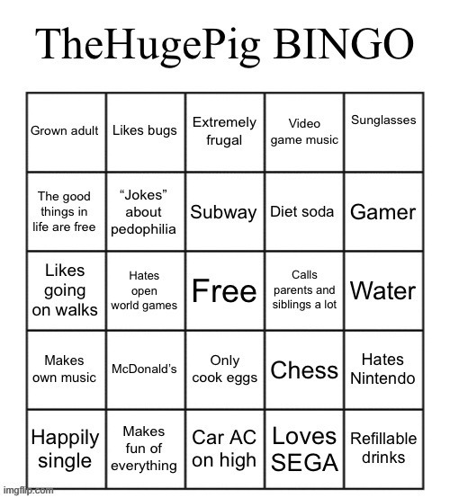 the whole slate. | image tagged in thehugepig bingo | made w/ Imgflip meme maker
