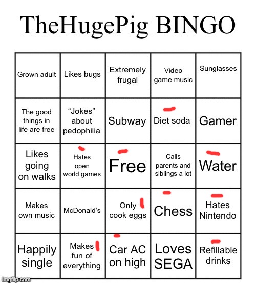 image tagged in thehugepig bingo | made w/ Imgflip meme maker