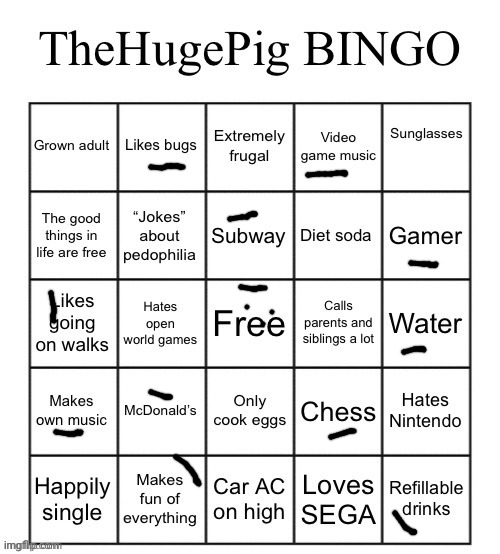 Bingo time | image tagged in thehugepig bingo,memes,funny,bingo | made w/ Imgflip meme maker