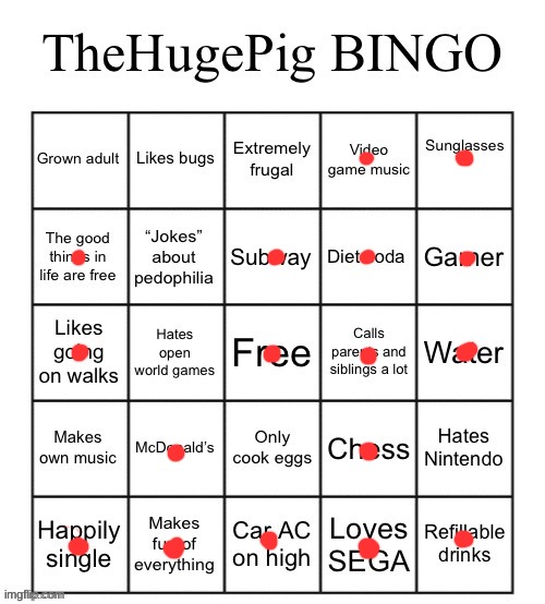 image tagged in thehugepig bingo | made w/ Imgflip meme maker