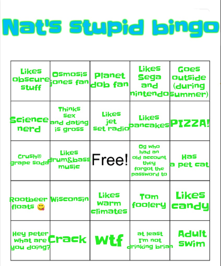High Quality Nat's stupid bingo Blank Meme Template