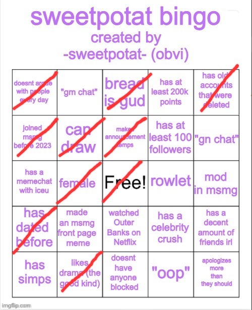 sweetpotat bingo! | image tagged in sweetpotat bingo | made w/ Imgflip meme maker