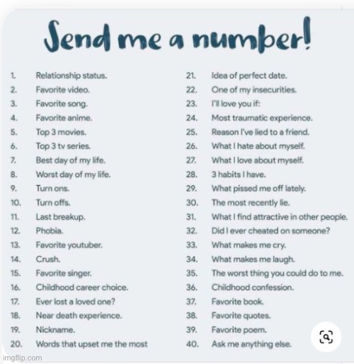 ;3 | image tagged in send me a number | made w/ Imgflip meme maker