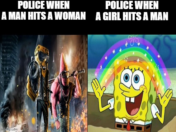 A meme to represent reality | POLICE WHEN A MAN HITS A WOMAN; POLICE WHEN A GIRL HITS A MAN | image tagged in reality | made w/ Imgflip meme maker