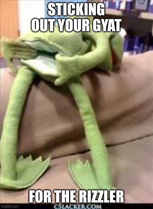 Gay kermit | STICKING OUT YOUR GYAT; FOR THE RIZZLER | image tagged in gay kermit | made w/ Imgflip meme maker